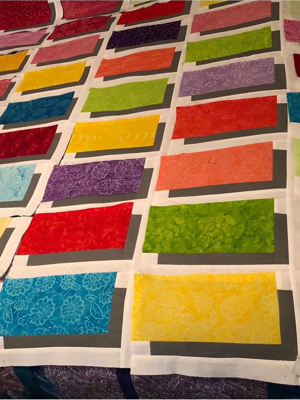 ONE OF A KIND-HANDCRAFTED Colorful “Floating “ Triangles Quilt